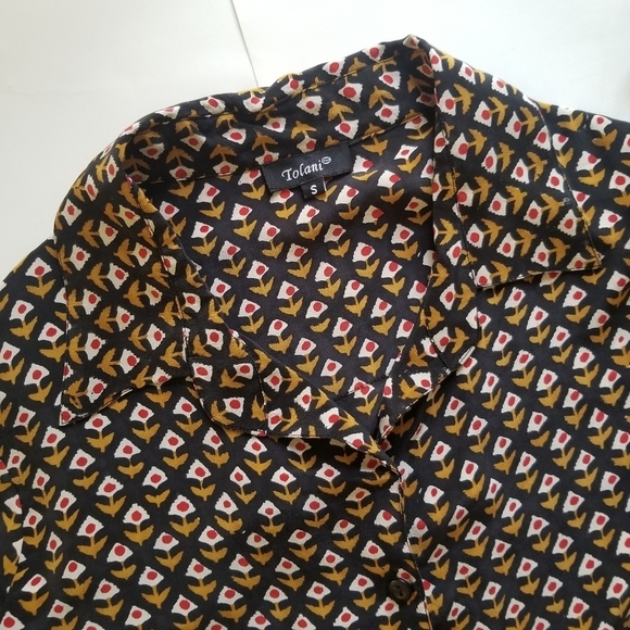 TOLANI Anthopologie Silk Bohemain Button Down Shirt Dress Tunic W Drawstring. - Picture 15 of 16